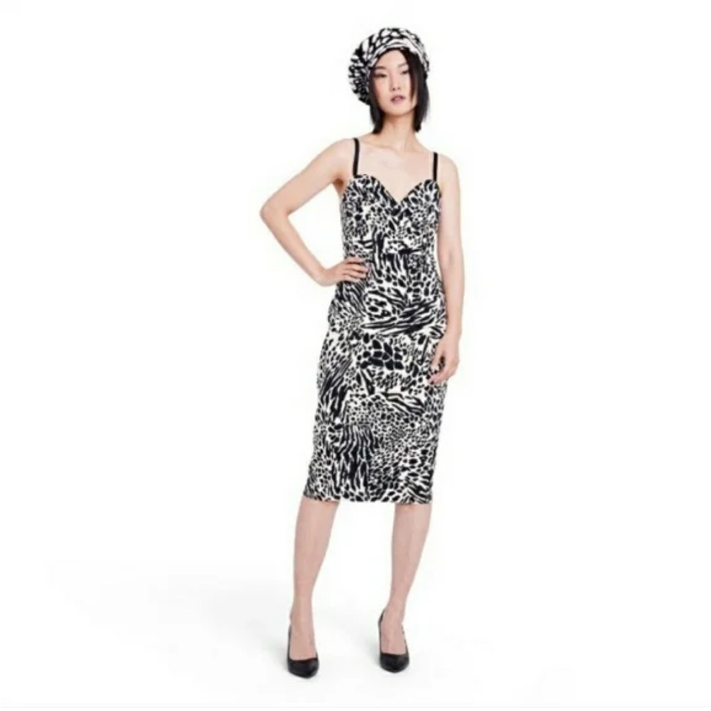 Black and White Sweetheart Neckline Bodycon Midi Dress